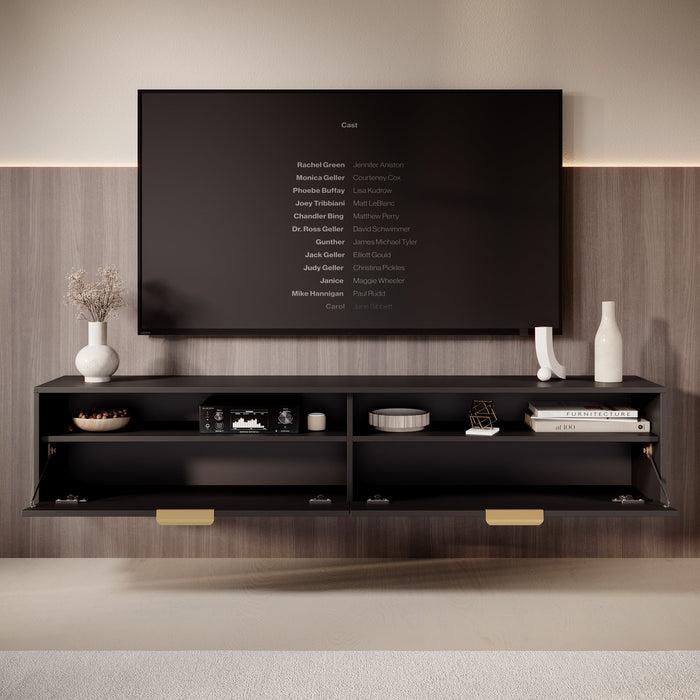Meubella - TV-Meubel Qipp - Zwart - 175 cm