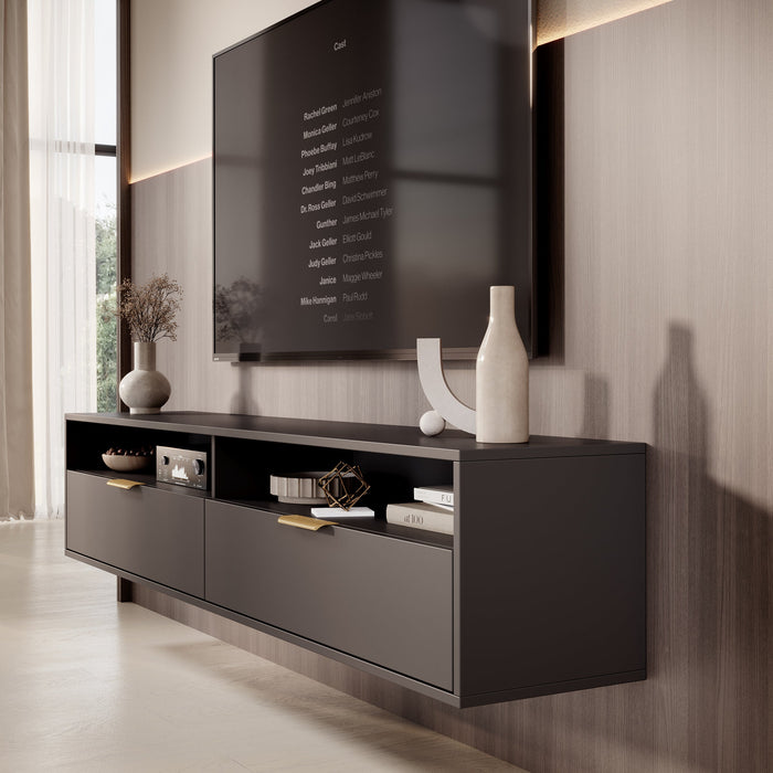 Meubella - TV-Meubel Qipp - Zwart - 175 cm