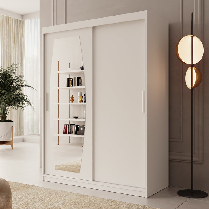 Meubella - Kledingkast Azai - Wit - 150 cm - Met spiegel