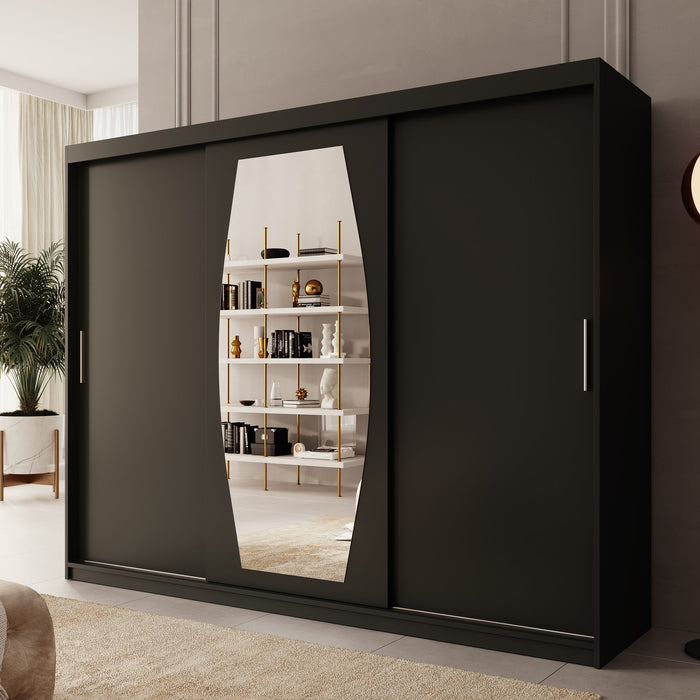 Meubella - Kledingkast Azai - Zwart - 250 cm - Met spiegel