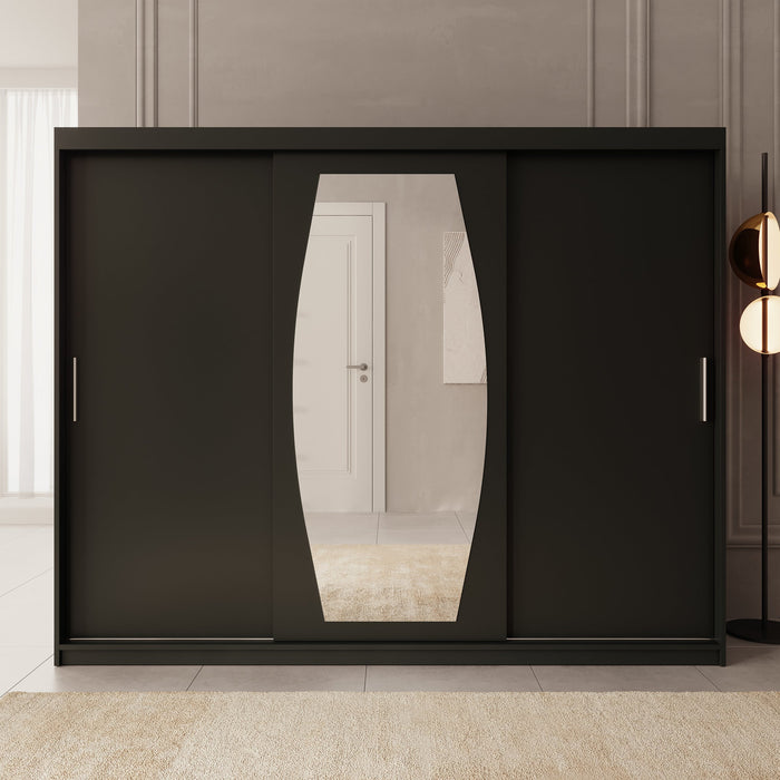 Meubella - Kledingkast Azai - Zwart - 250 cm - Met spiegel