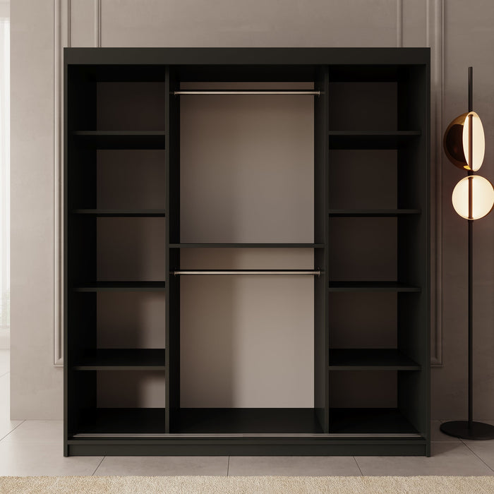 Meubella - Kledingkast Azai - Zwart - 180 cm - Met spiegel