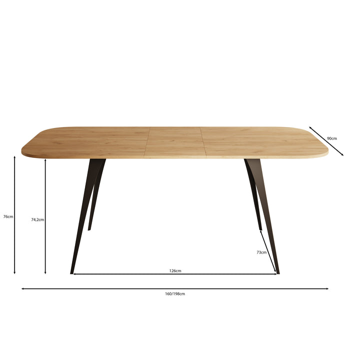Meubella - Eetkamertafel Flix - Eiken - 160 cm - Uitschuifbaar