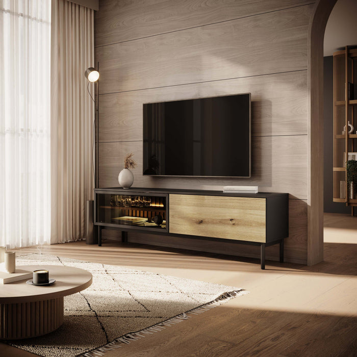 Meubella - TV-Meubel Ludwig - Zwart - Eiken - 180 cm