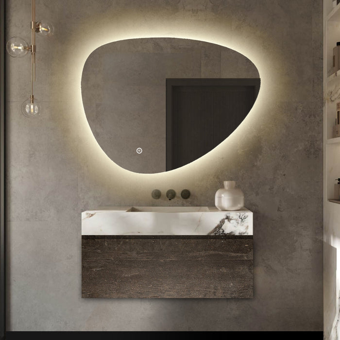 Badkamerspiegel Asymmetrisch - Organisch met Verlichting - 140 x 95 cm