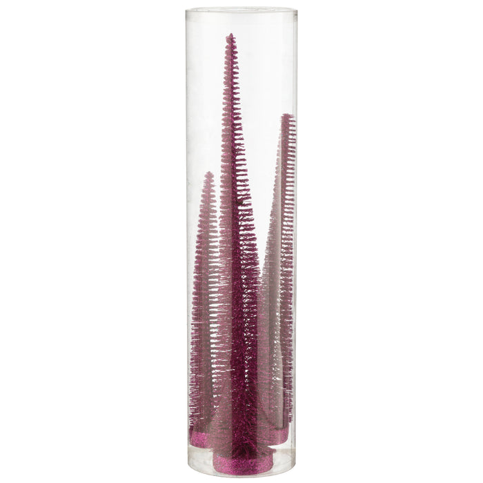 J-Line decoratie Kerstboom Glitter - kunststof - fuchsia - doos van 4