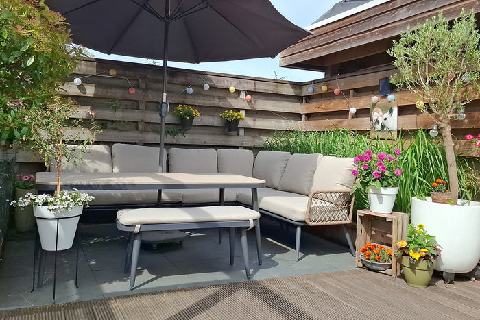 GI Allasio lounge-dining hoekset (5-delig) - Carbon black|Zand