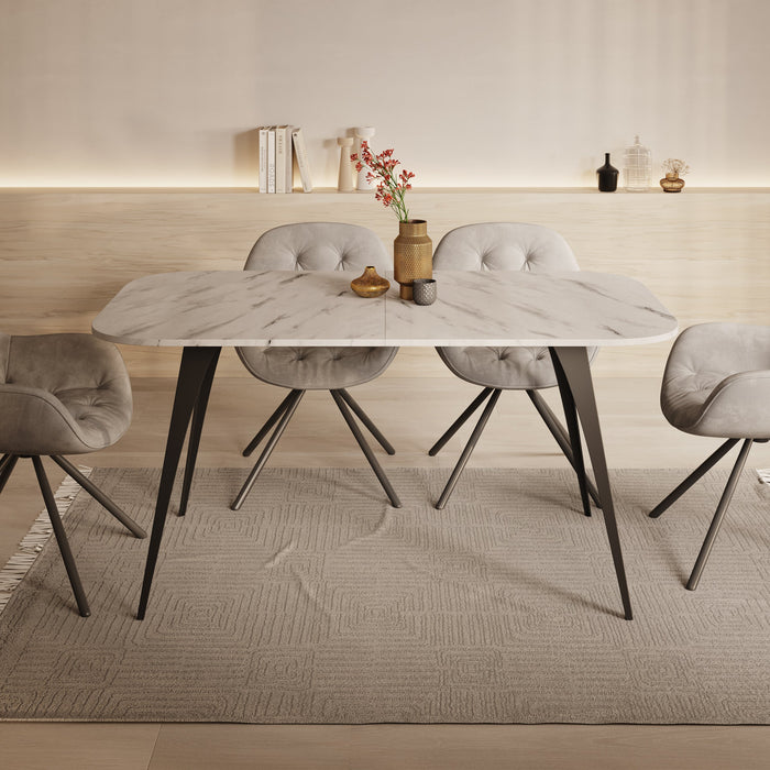 Meubella - Eetkamertafel Flix - Wit marmer - 160 cm - Uitschuifbaar