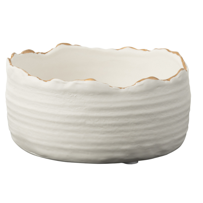 J-Line bloempot Laag - porselein - wit|goud - small - Ø 13.5 cm