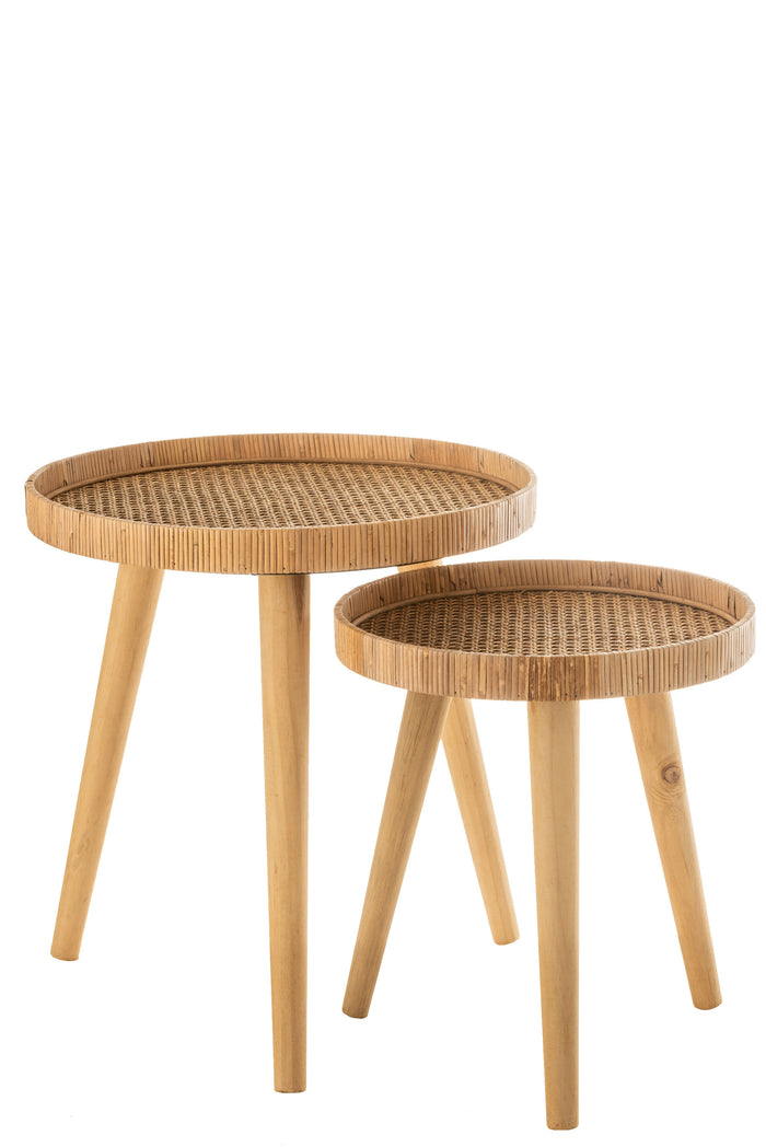 J-Line bijzettafel Rond Tripod - hout - naturel - set van 2