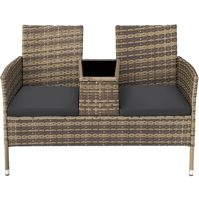 tectake® Wicker tuinbank met tafel - Natuur|donkergrijs