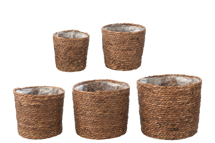 J-Line bloempot Ubeda - jute|kunststof - naturel - set van 5 - Ø 23 cm