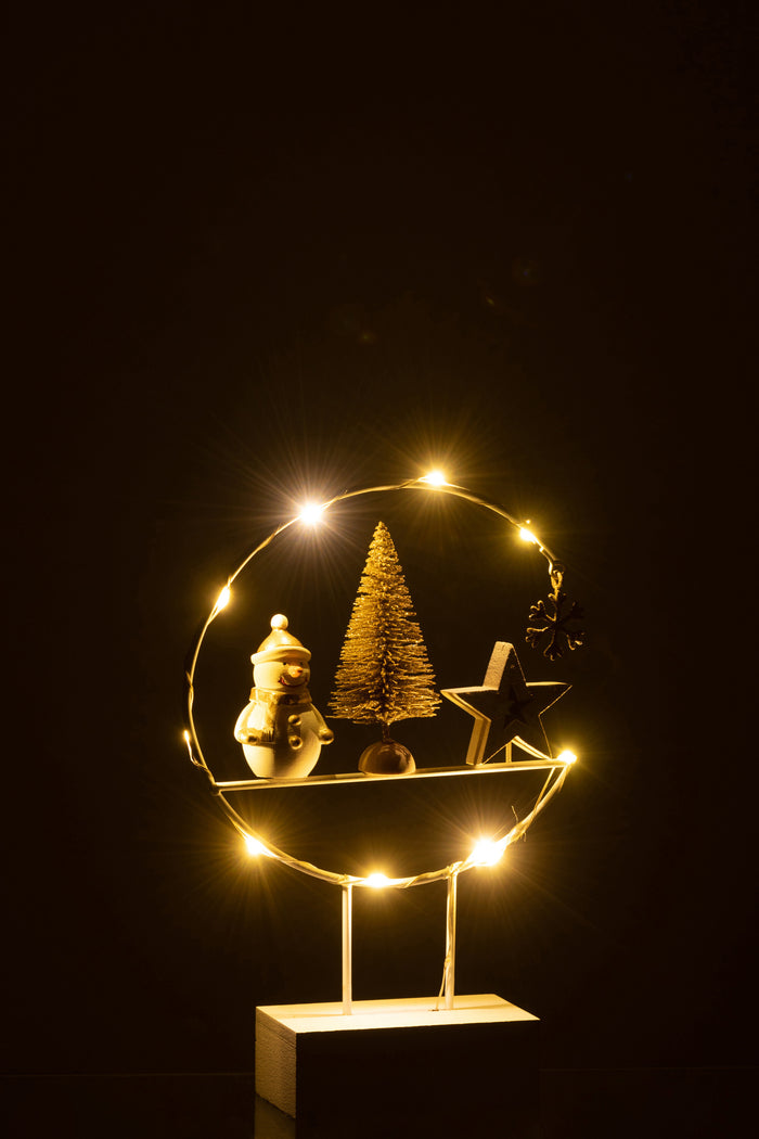 J-Line decoratie Semicirkel Op Voet - hout - wit|goud - LED