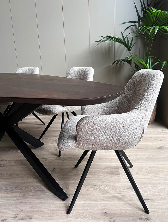 Eetkamertafel mango organisch Druppel walnoot met spinpoot 200 cm