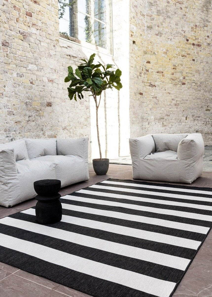 Eva Interior Buitenkleed Stripes zwart|wit dubbelzijdig - 160 x 230 cm