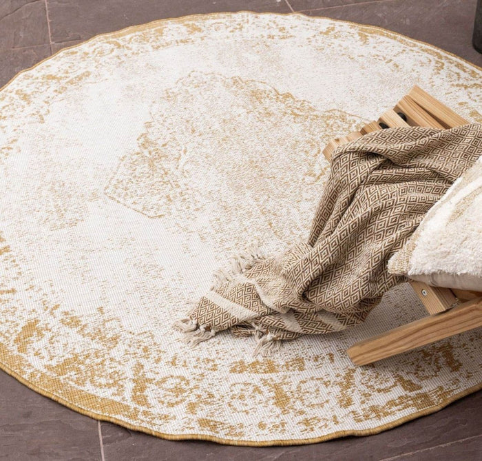 Rond Buitenkleed sage - Geel|Okergeel - dubbelzijdig - EVA Interior