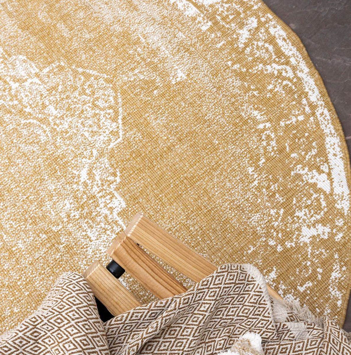 Rond Buitenkleed sage - Geel|Okergeel - dubbelzijdig - EVA Interior