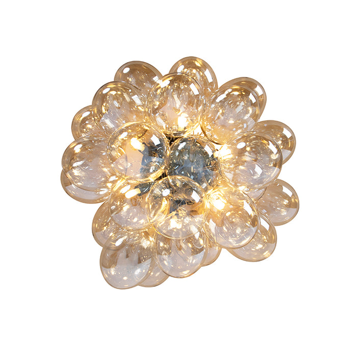 QAZQA Smart plafondlamp zwart met amber glas 6-lichts incl. 6 Wifi G9