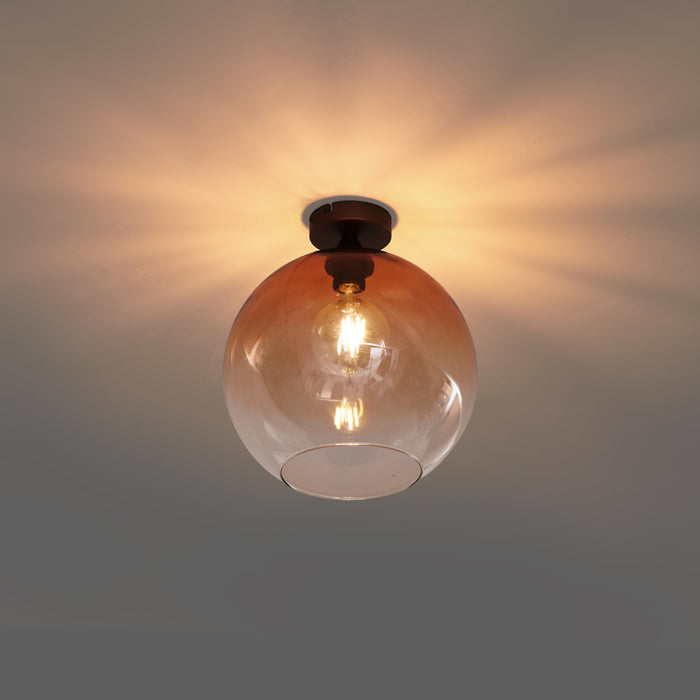 QAZQA Art Deco plafondlamp donkerbrons met bruin glas - Sandra