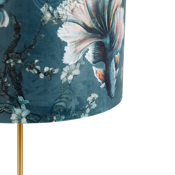 QAZQA Tafellamp messing met velours lampenkap vis dessin 35cm - Kaso