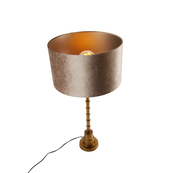 QAZQA Tafellamp brons met velours kap taupe 35cm - Pisos