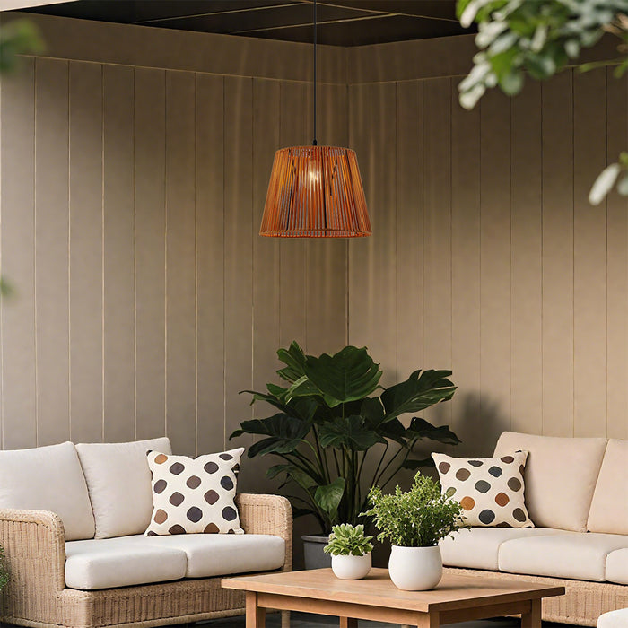 QAZQA Buiten hanglamp zwart met oranje kap van touw IP44 - Cava Jayla