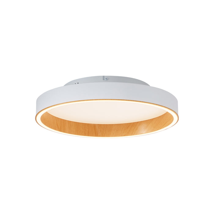 QAZQA Design plafondlamp wit met hout 40cm incl. LED 3-way switch -