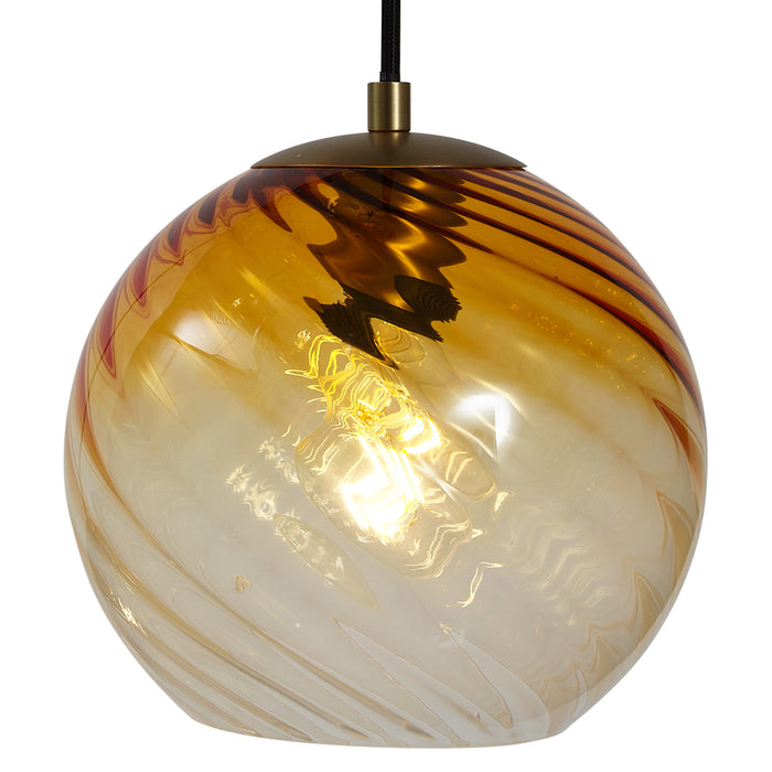 QAZQA Hanglamp brons met smoke amber en groen glas rond 4-lichts -