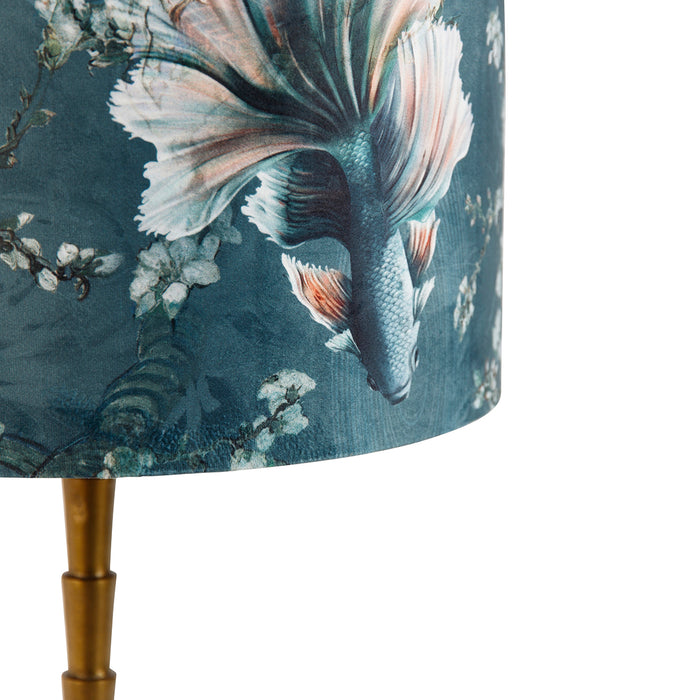 QAZQA Tafellamp brons met velours kap vis 35cm - Pisos