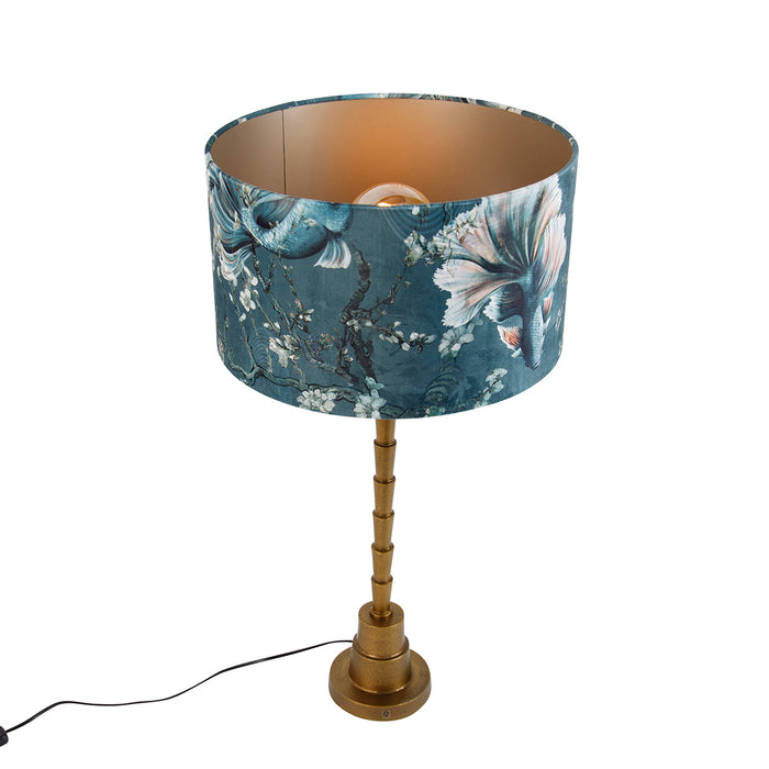 QAZQA Tafellamp brons met velours kap vis 35cm - Pisos