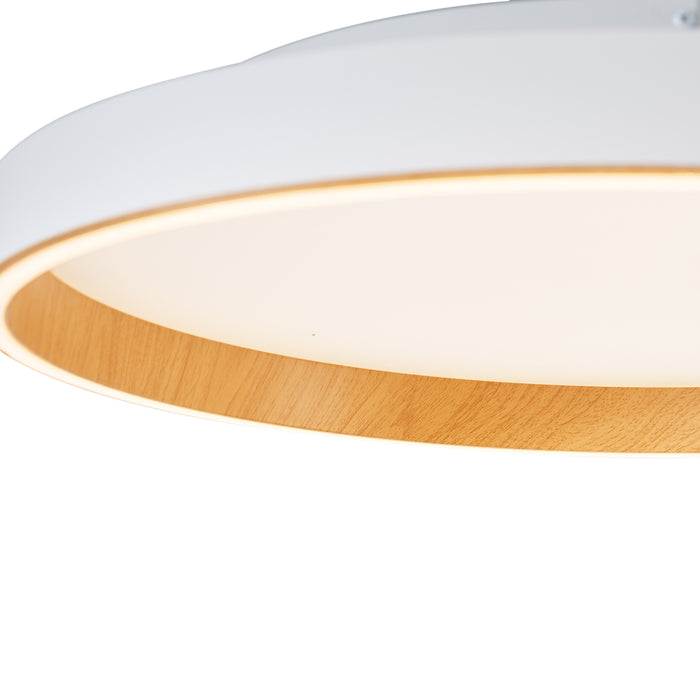 QAZQA Design plafondlamp wit met hout 60cm incl. LED 3-way switch -