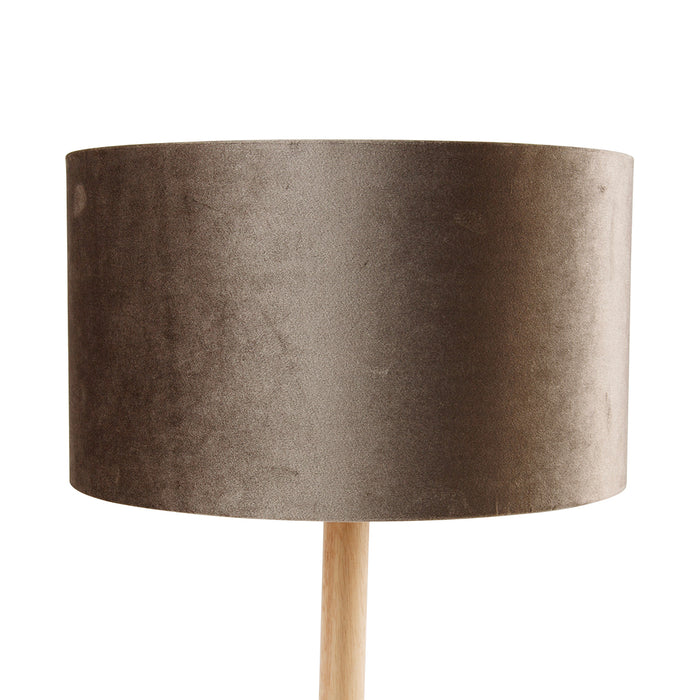 QAZQA Tafellamp hout met velours kap taupe 35cm - Mels