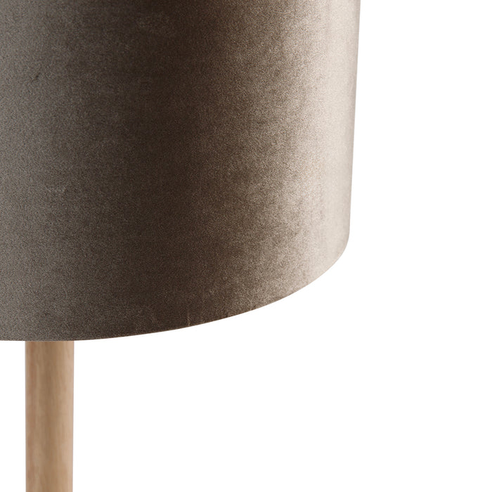 QAZQA Tafellamp hout met velours kap taupe 35cm - Mels