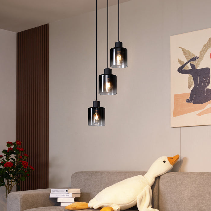 QAZQA Moderne hanglamp zwart met smoke glas 3-lichts - Dame