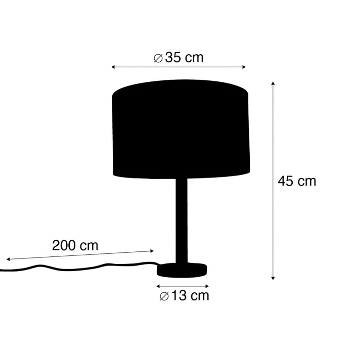 QAZQA Tafellamp hout met velours kap taupe 35cm - Mels