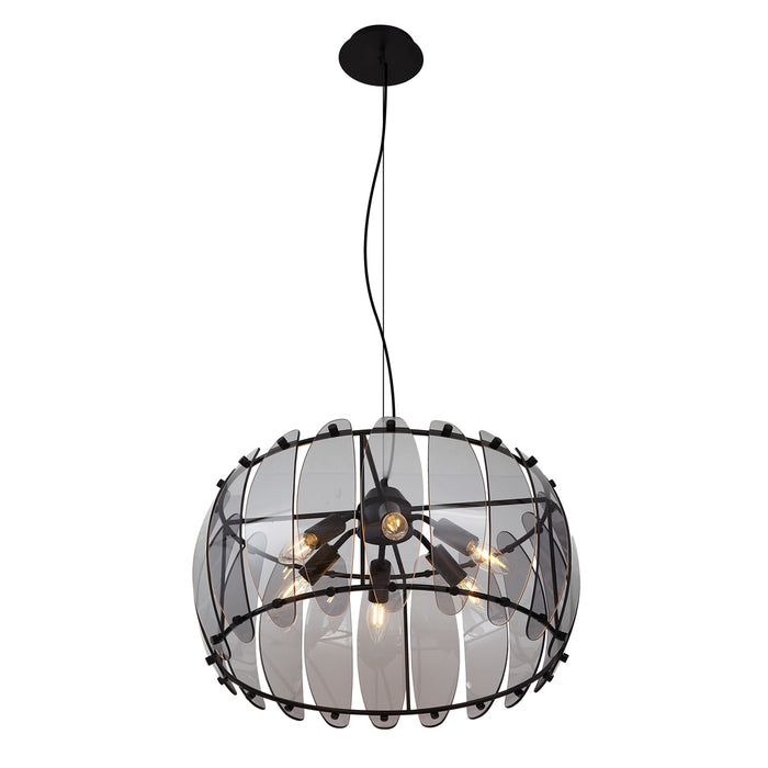 QAZQA Design hanglamp zwart met smoke glas rond 6-lichts - Mochan
