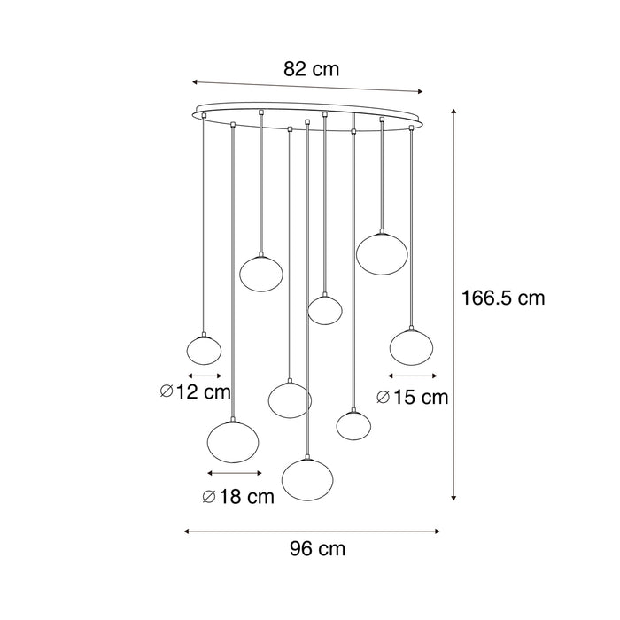 QAZQA Moderne hanglamp zwart met smoke glas 9-lichts - Jia