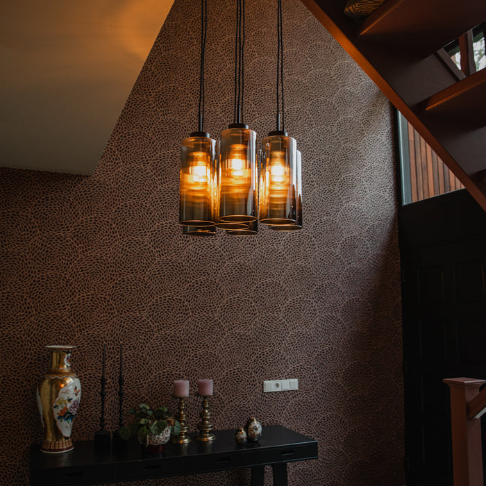 QAZQA Smart hanglamp zwart met smoke glas 7-lichts incl. 7 Wifi ST64