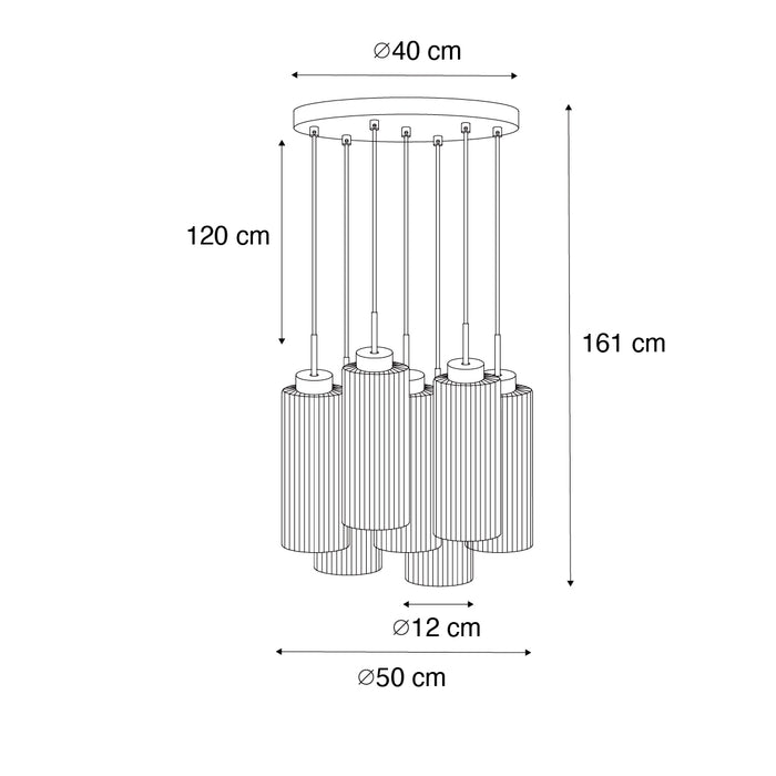 QAZQA Smart hanglamp zwart met smoke glas 7-lichts incl. 7 Wifi ST64