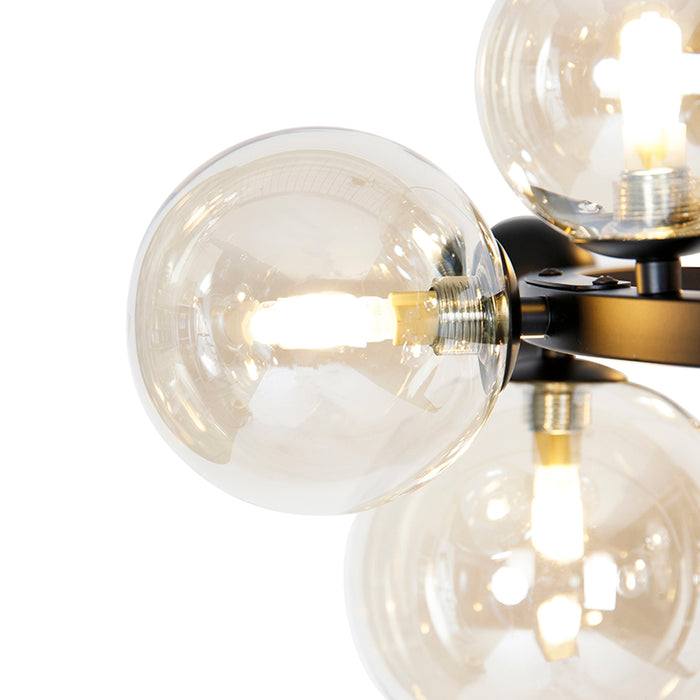 QAZQA Smart hanglamp zwart met amber glas 12-lichts incl. 12 Wifi G9