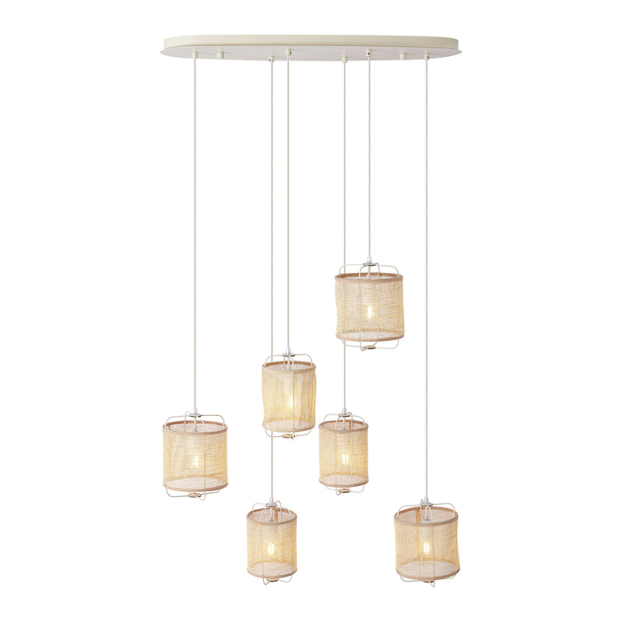 QAZQA Japandi hanglamp beige met stoffen kappen 6-lichts - Yente