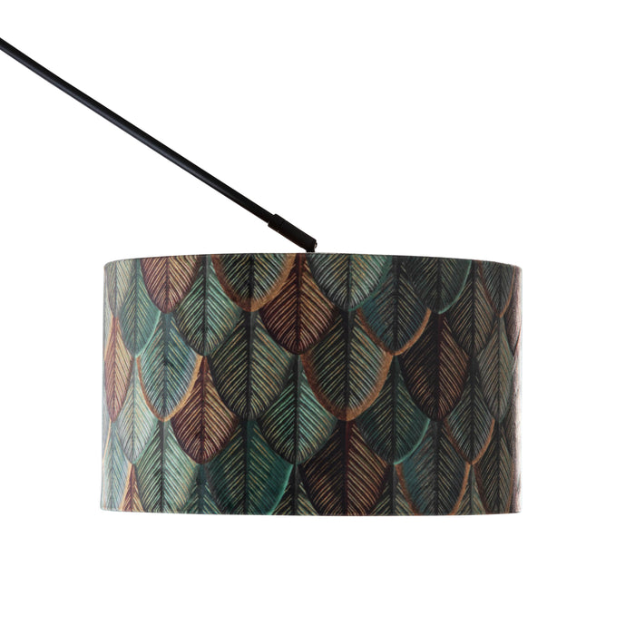 QAZQA Hanglamp zwart met velours lampenkap blad dessin met gouden