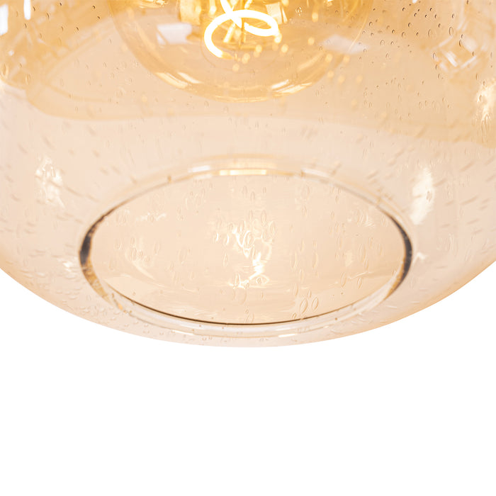 QAZQA Smart hanglamp zwart met messing en amber glas 4-lichts incl. 4