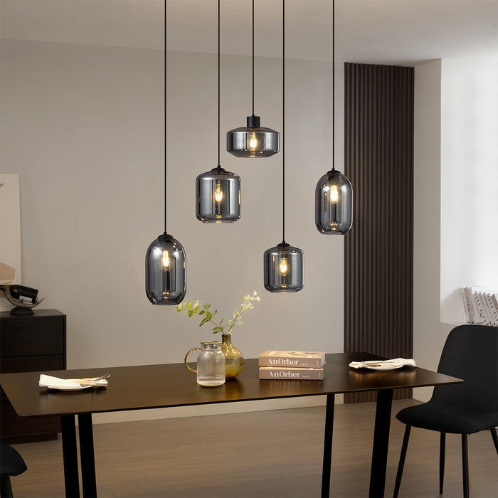 QAZQA Moderne hanglamp zwart met smoke glas 5-lichts - Sheena