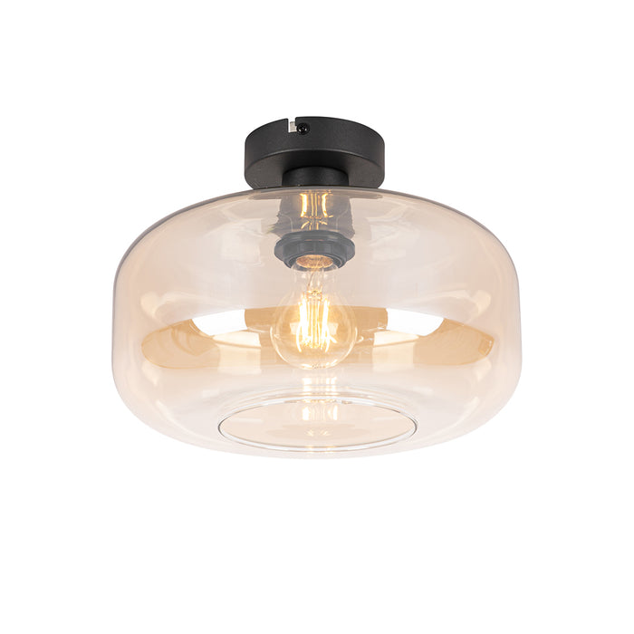 QAZQA Smart plafondlamp zwart met amber glas incl. Wifi A60 - Bizle