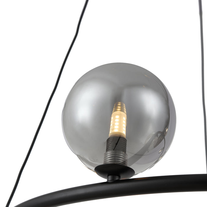 QAZQA Hanglamp zwart met smoke en amber glas rond 8-lichts - Monaco
