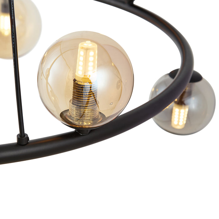 QAZQA Hanglamp zwart met smoke en amber glas rond 8-lichts - Monaco