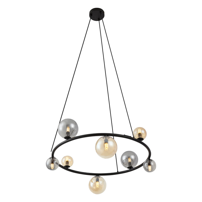 QAZQA Hanglamp zwart met smoke en amber glas rond 8-lichts - Monaco