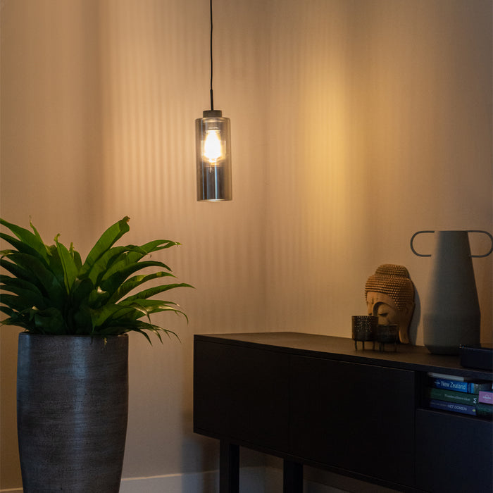 QAZQA Smart hanglamp zwart met smoke glas incl. Wifi ST64 - Laura