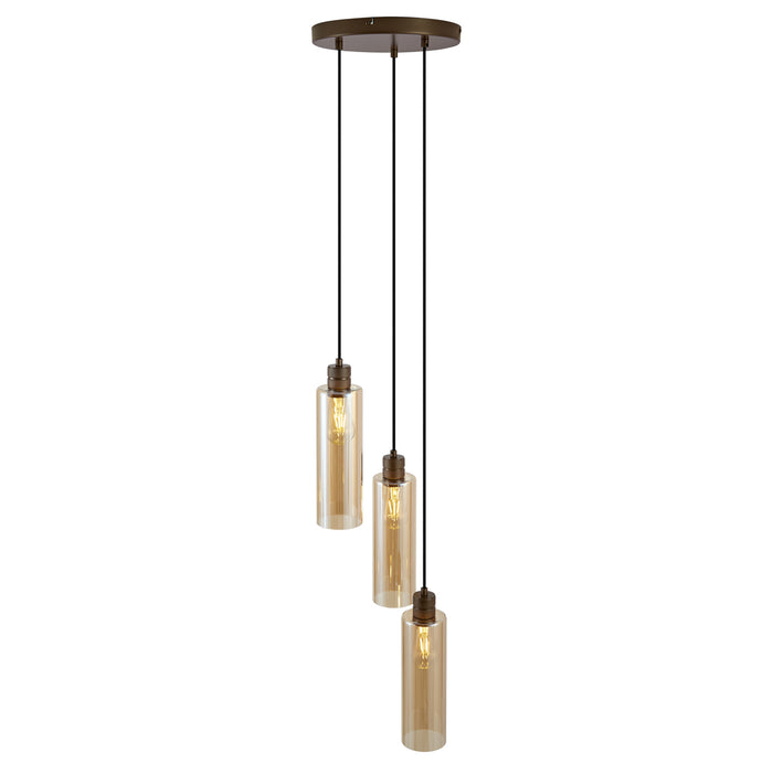 QAZQA Hotel Chique hanglamp donker brons met amber glas 3-lichts -